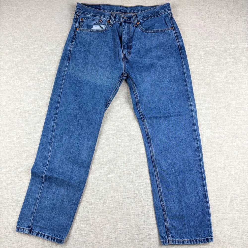 Levis 505 Mens 34x30 Light Distress Jeans Thigh Fade ** Vintage Style ** Denim